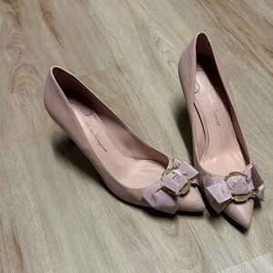 Salvatore Ferragamo Light Pink Heels with Bow Detail